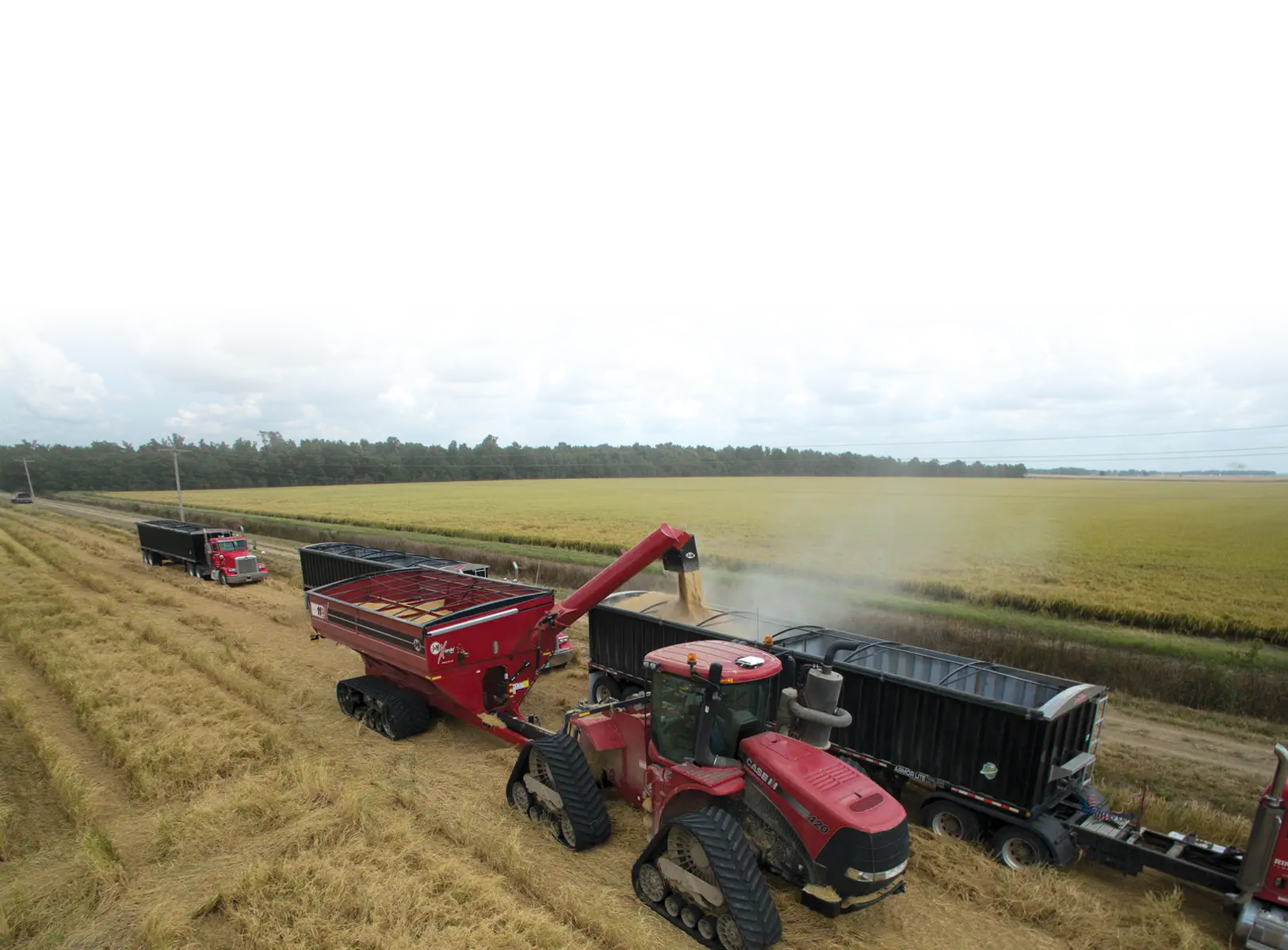 Dual Auger Grain Cart Unloading into a Truck