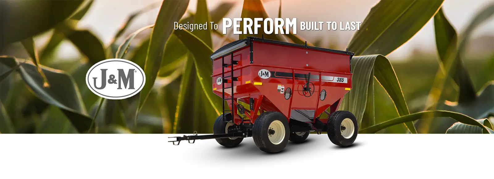 385 gravity wagon in front of some close up image of green corn stalks