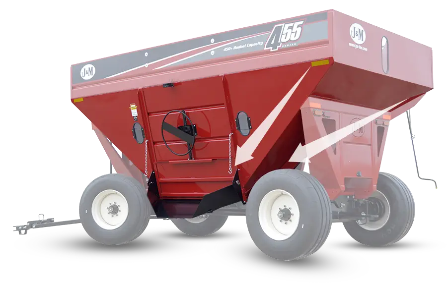 an image highlighting the steep slopes of a 55 series gravity wagon