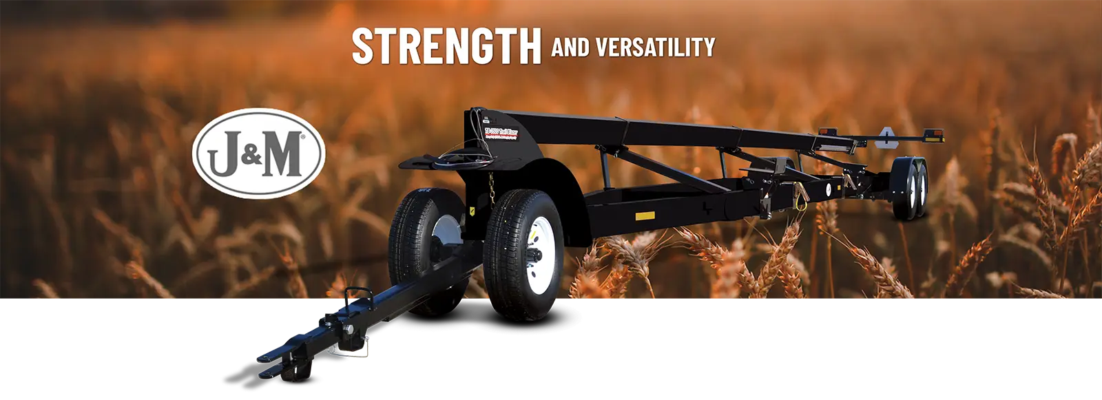 a trail blazer header transport with a header on it cut out and in front of an image of wheat