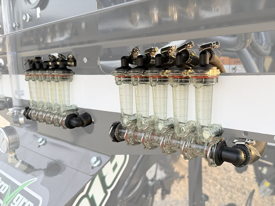 close up of the flow monitors on a 6000 series nitrogen applicator.
