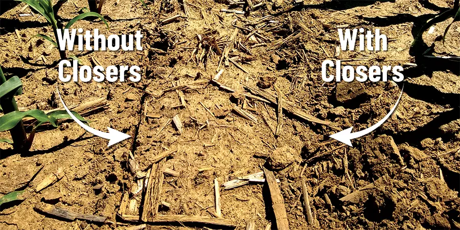 Picture showing difference in ground with a closer wheel and without