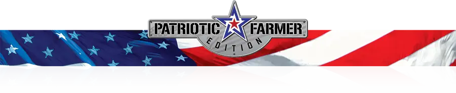 a patriotic farmer logo with an american flag stripe that can be added to grain carts as a decal