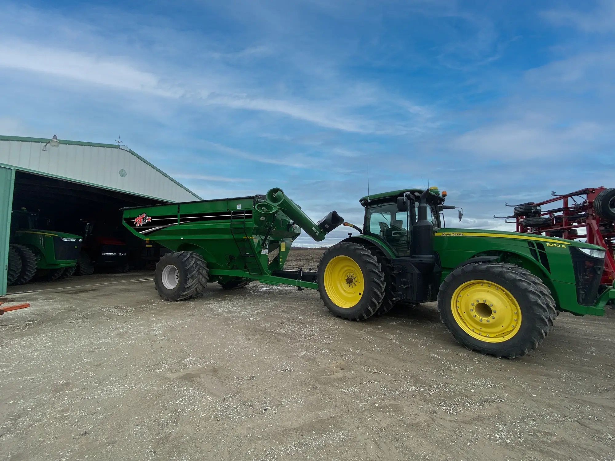 Right Side Auger Grain Cart Outside of Barn