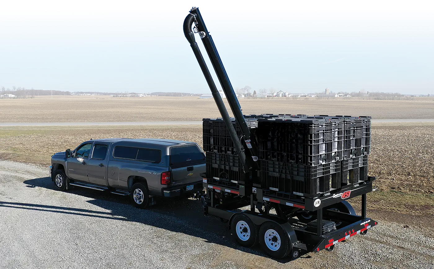 SpeedTender Pro 451 Pro Box Seed Tender Hooked to a Truck