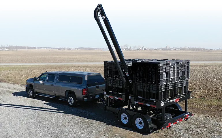 SpeedTender Pro 451 Pro Box Seed Tender Hooked to a Truck