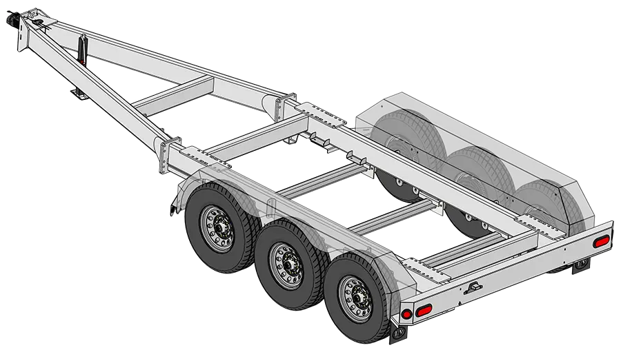 A 390 chassis with three axles