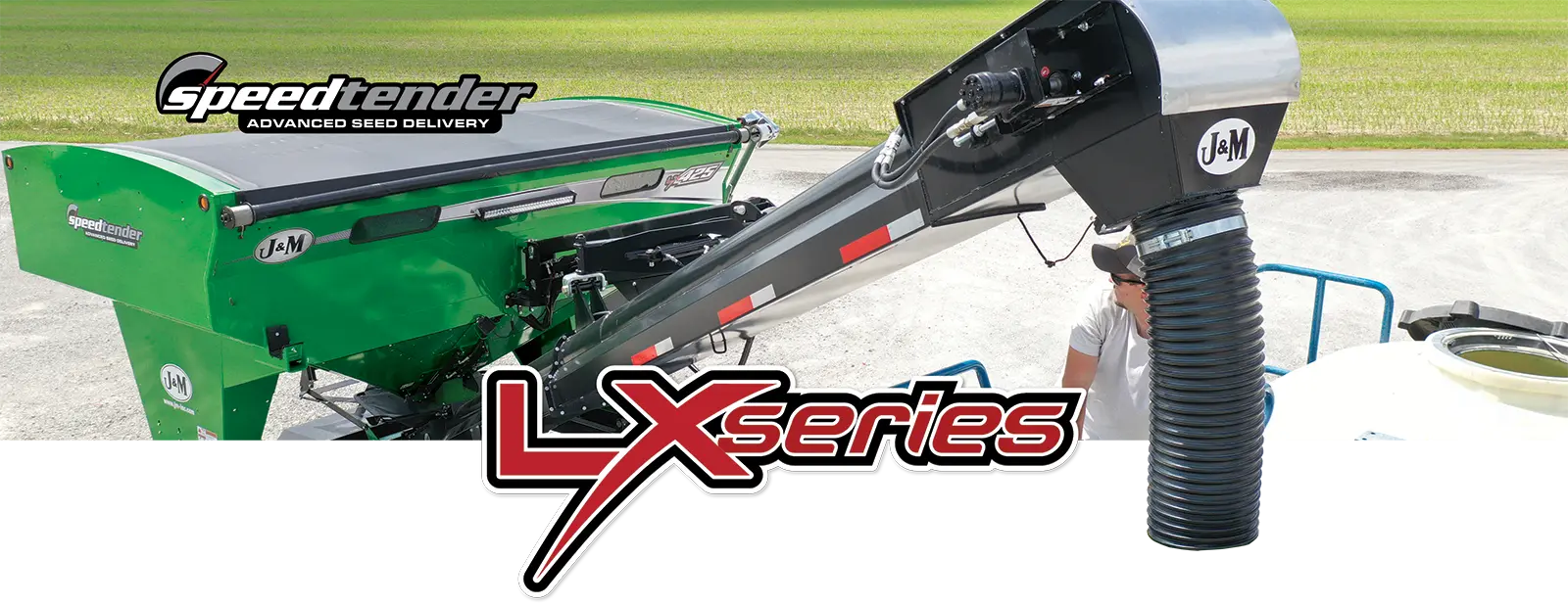 an lx speedtender filling a planter on a farmers lot